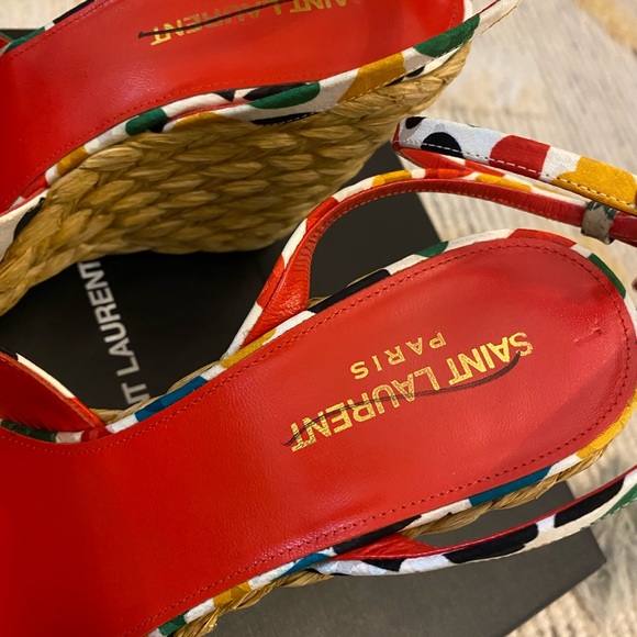 Saint Laurent Paloma Multi Colored Espadrille Wedge Sandals Size 39 - Picture 4 of 10